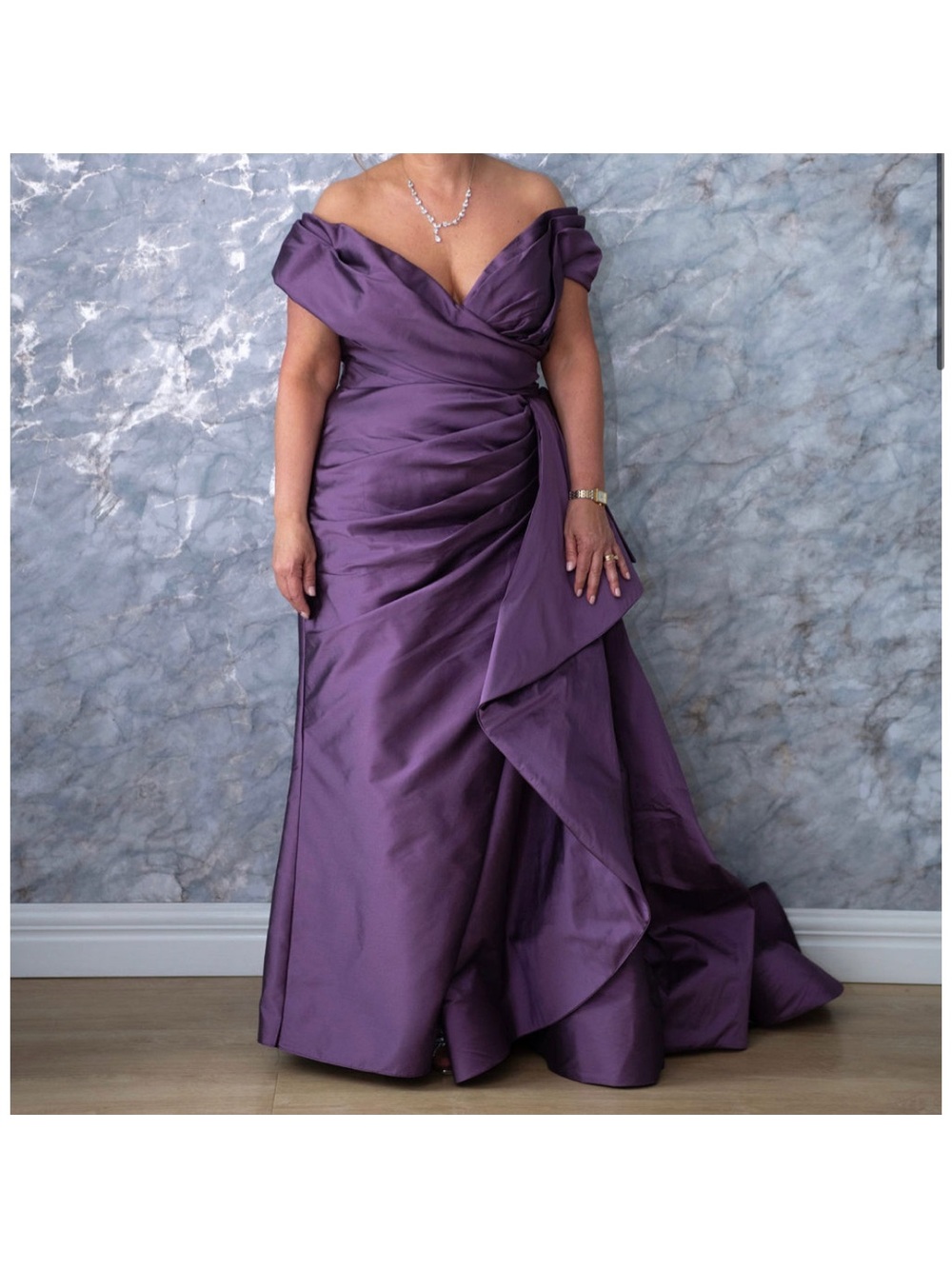 Terik Ediz Elegant Off-Shoulder Purple Evening Gown
